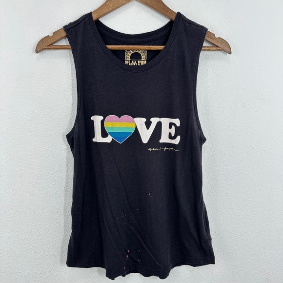 Spiritual Gangster Black Tank Size Small Micro Modal LOVE Rainbow Heart Graphic - Picture 1 of 7